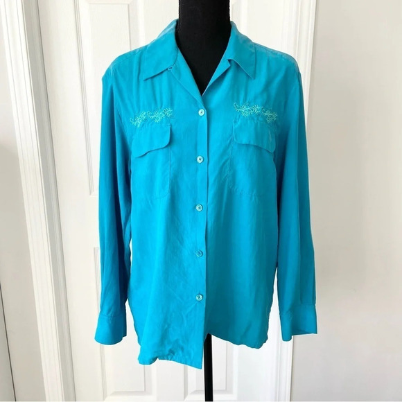 Tommy Bahama Embroidered Chest Pockets Pure  Silk Button Down Shirt - Picture 1 of 13